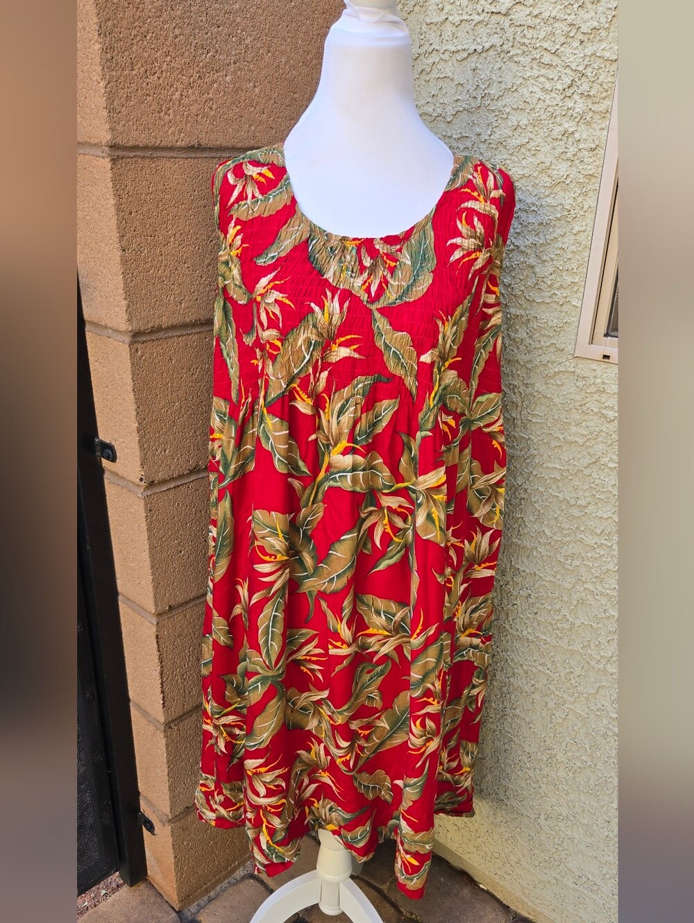 Aloha Hut Vintage Red Tropical Leaf Sundress
